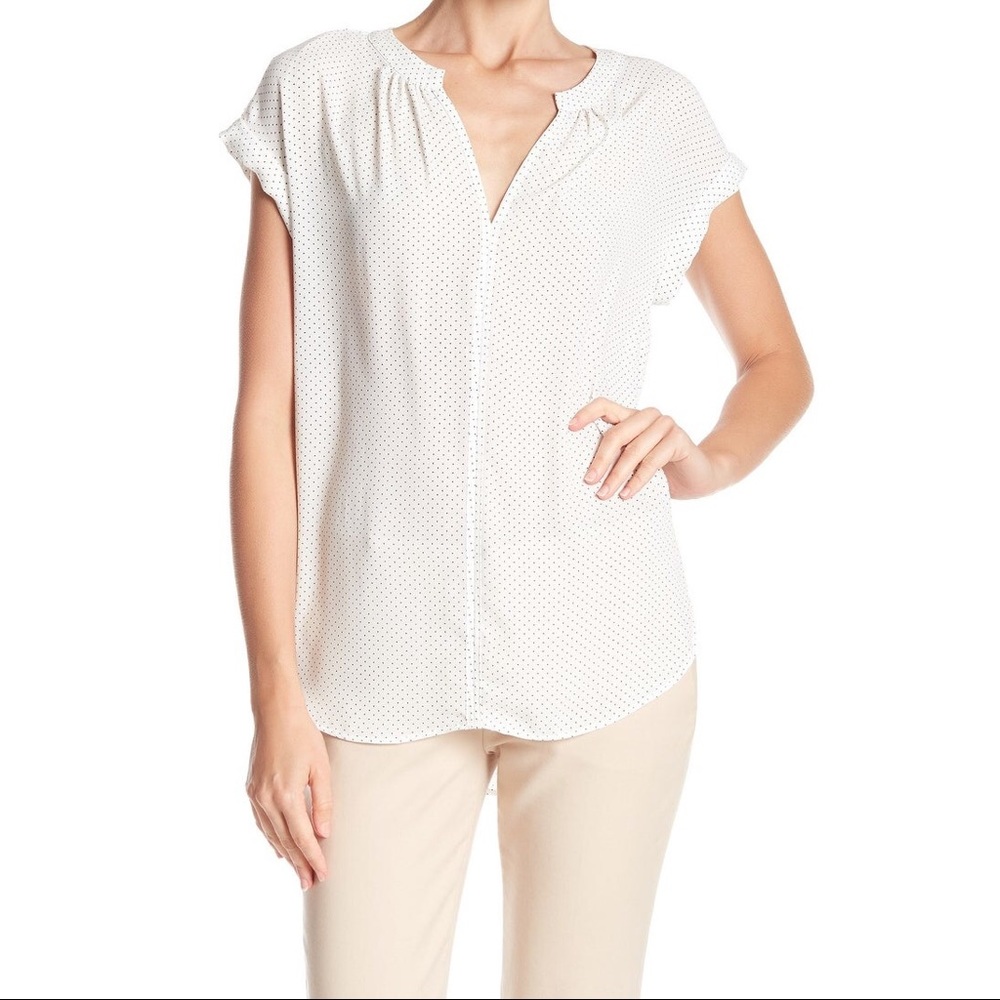Philosophy Womens XS Polka Dot Split Neck Blouse